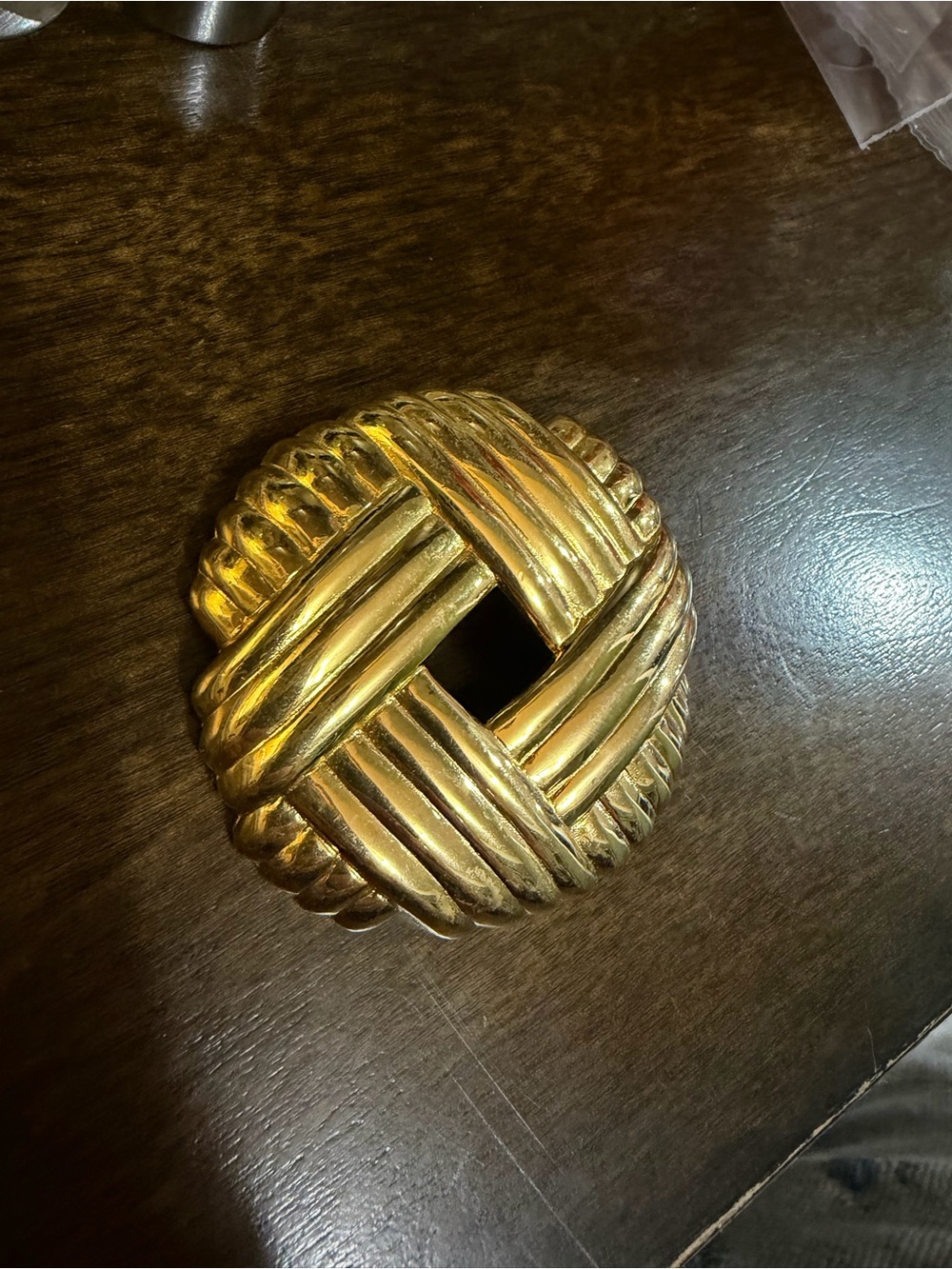 Vintage Signed Les Bernard Gold Tone Open Basket Weave Brooch Pin